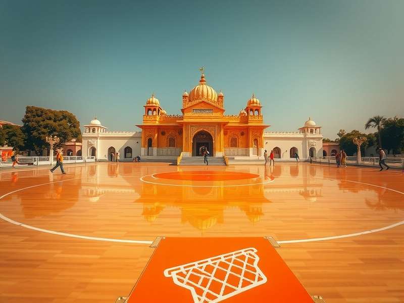 Indian Hoopsters Golden Temple court showing basketball game with temple in background