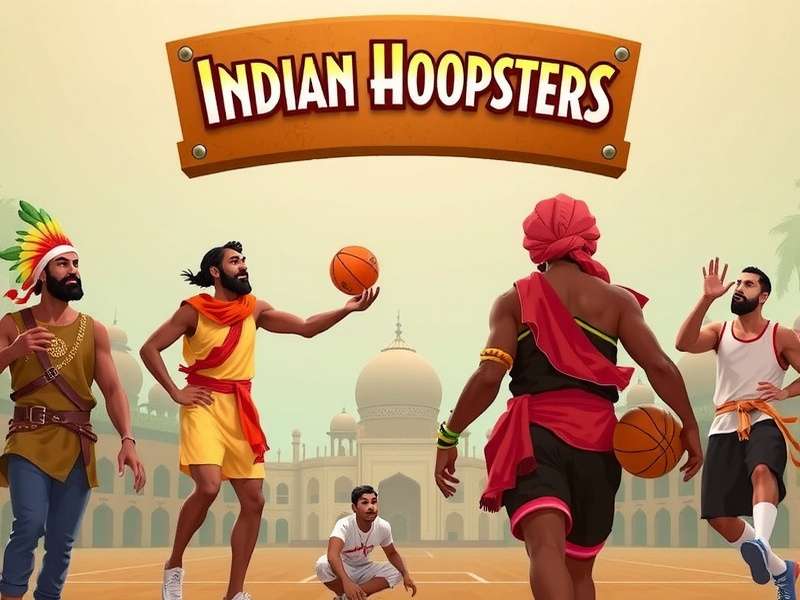 Indian Hoopsters game cover showing players from different Indian states in traditional attire playing basketball